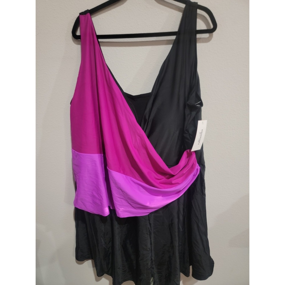Swimsuits For All 1 Pc Swimsuit Swimdress Womens Plus 34‎ Black Pink NWT